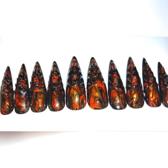 Hand crafted custom print 10pc short acrylic press on nails sz Small - Picture 4 of 6